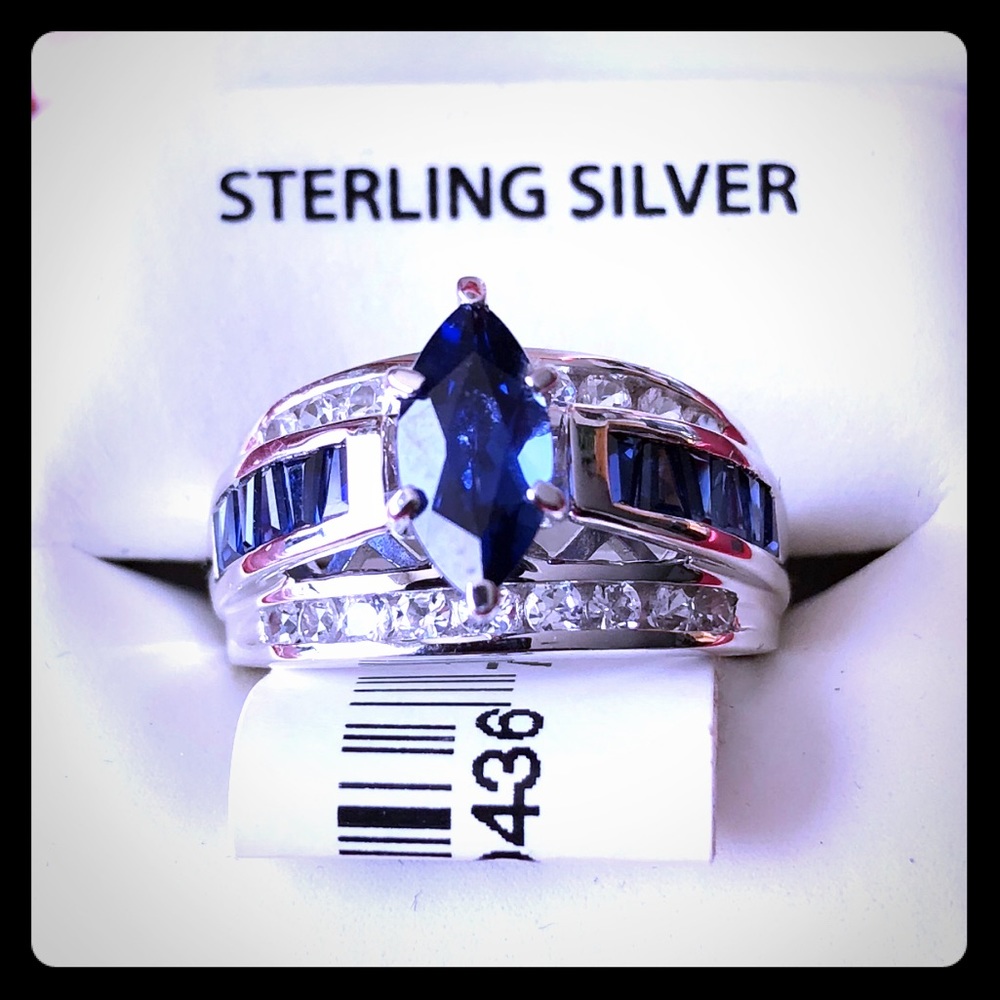 Sterling Silver CRTD BL & WH SAP Ring